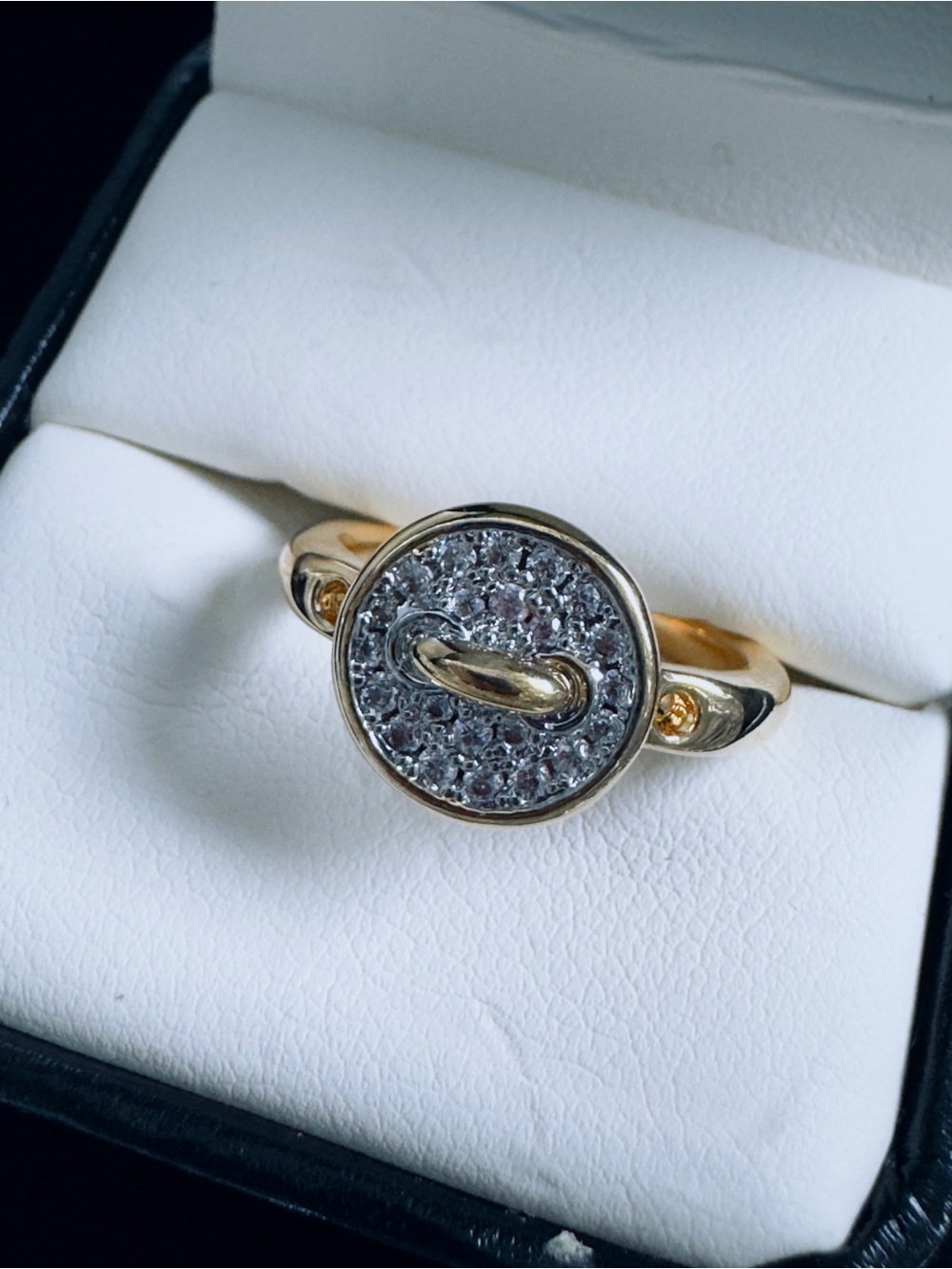 Gold Pave Button Ring with Clear Crystal Accents - Picture 6 of 6
